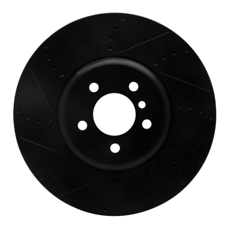 BMW 550I GT xDrive Brake Rotor (1) - Left Front - R1 Concepts - Drilled & Slotted - Black - `09-`17